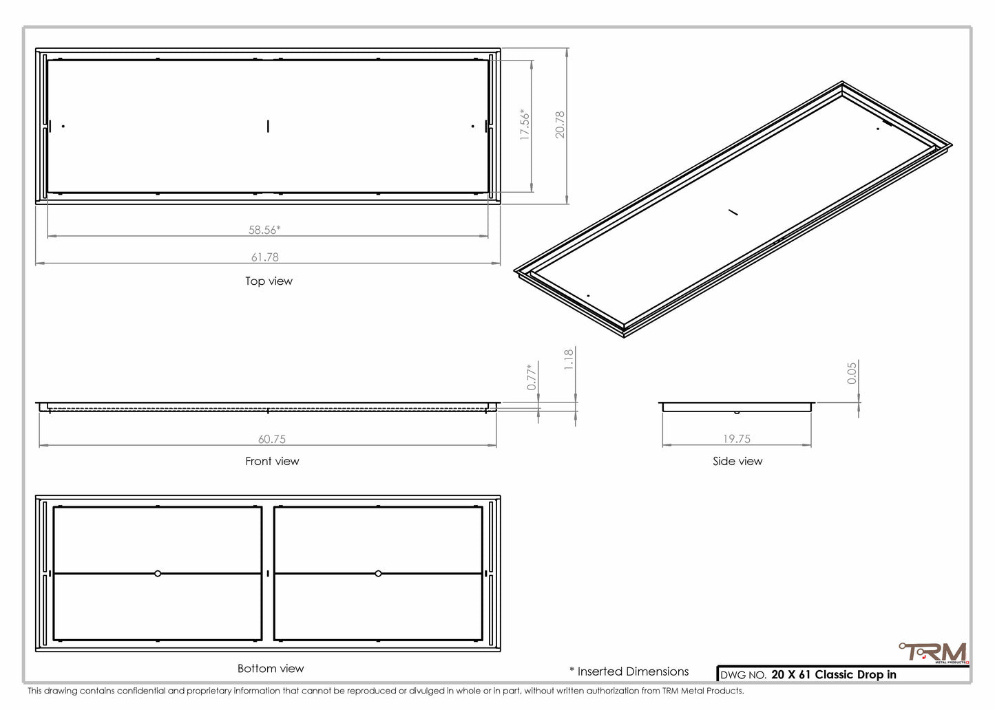 20x61 Classic Drop-in Air Vent, Flush Floor-Matching, All Metal, Floor Vent Cover