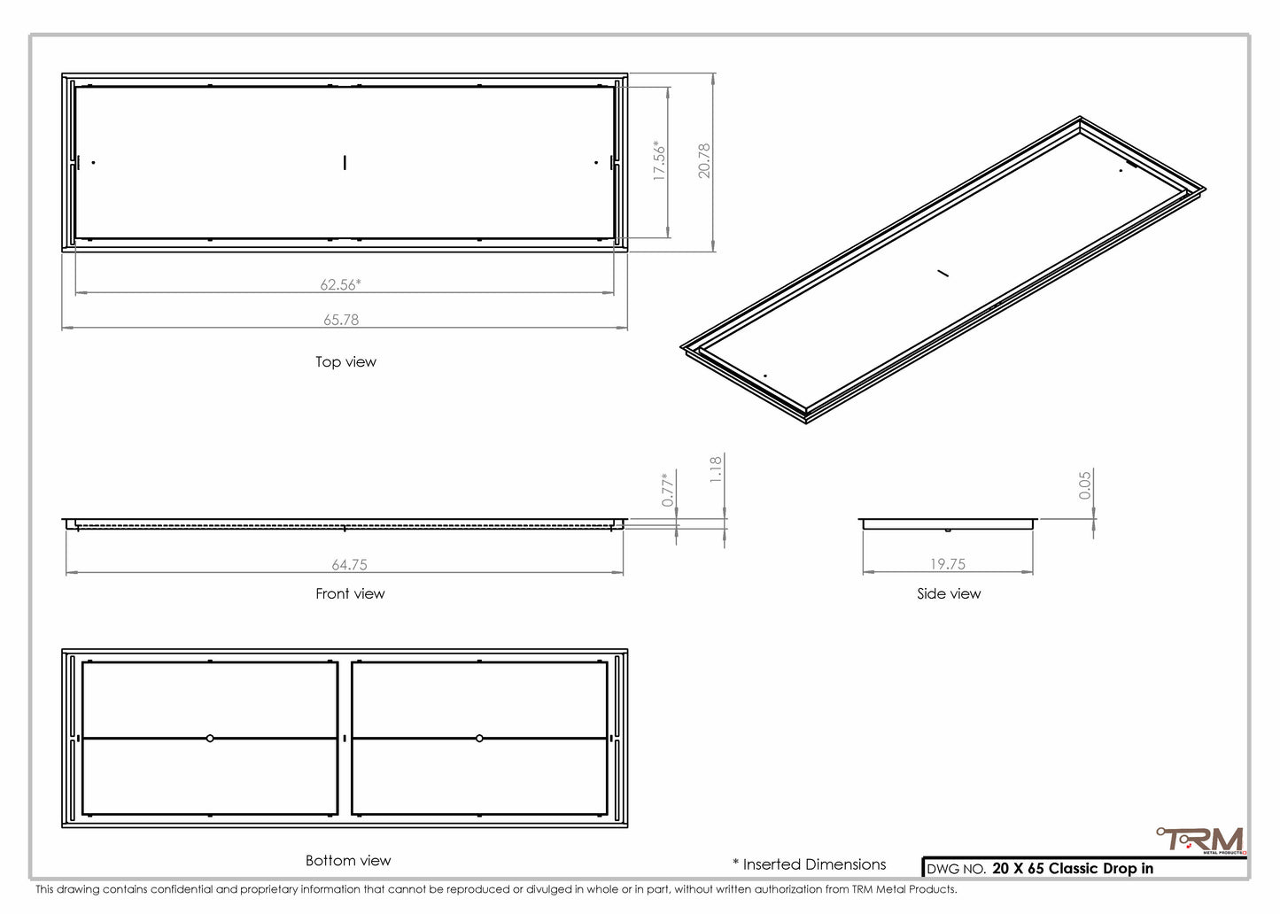 20x65 Classic Drop-in Air Vent, Flush Floor-Matching, All Metal, Floor Vent Cover