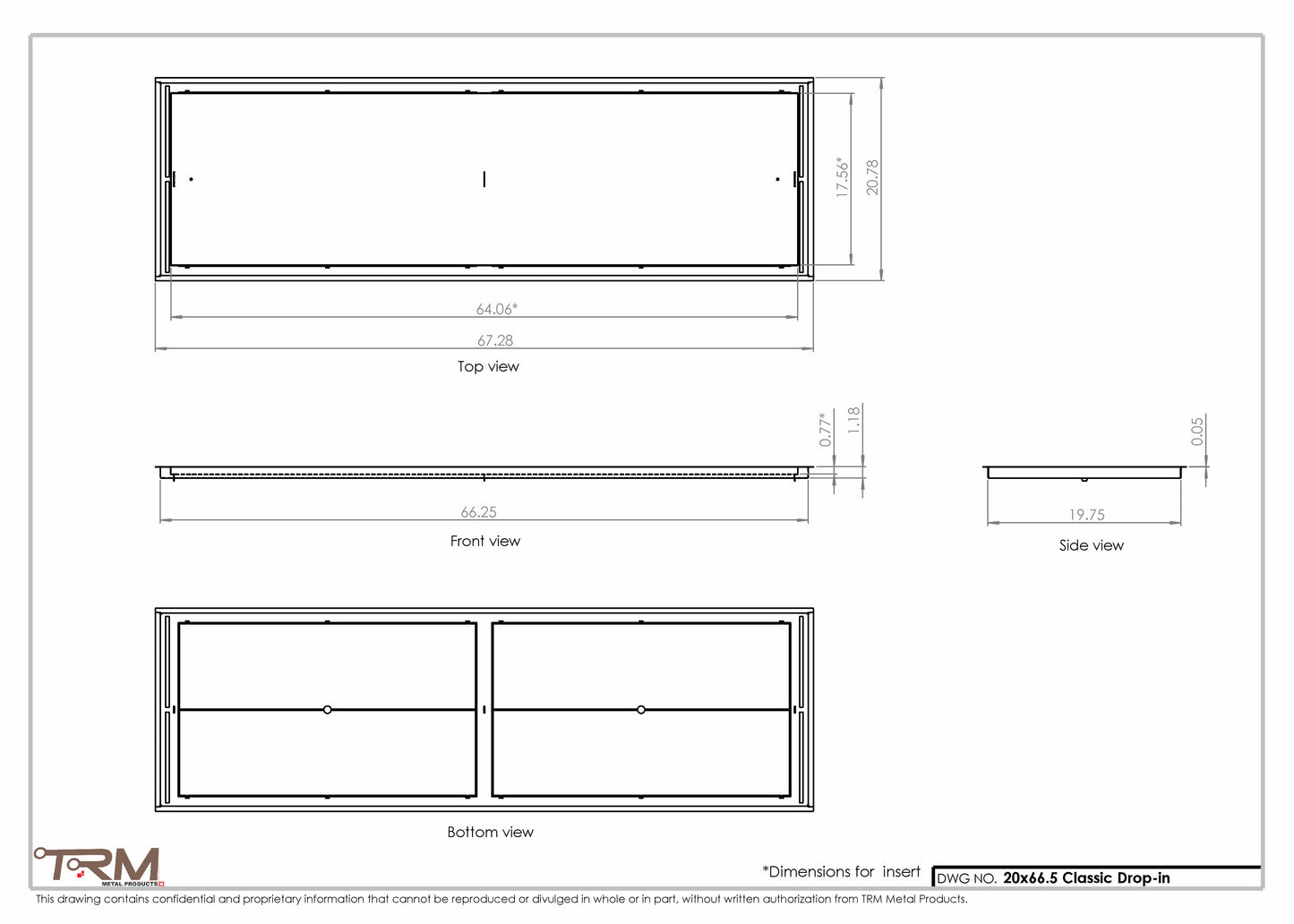 20x66.5 - Classic Drop-in Air Vent, Flush Floor-Matching, All Metal, Floor Vent Cover - TRM Metal  66.5x20