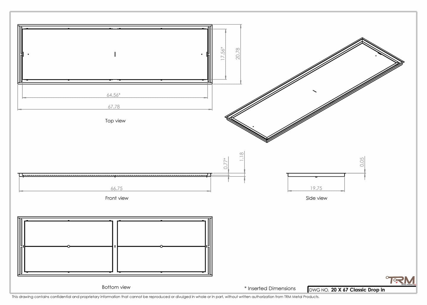 20x67 Classic Drop-in Air Vent, Flush Floor-Matching, All Metal, Floor Vent Cover