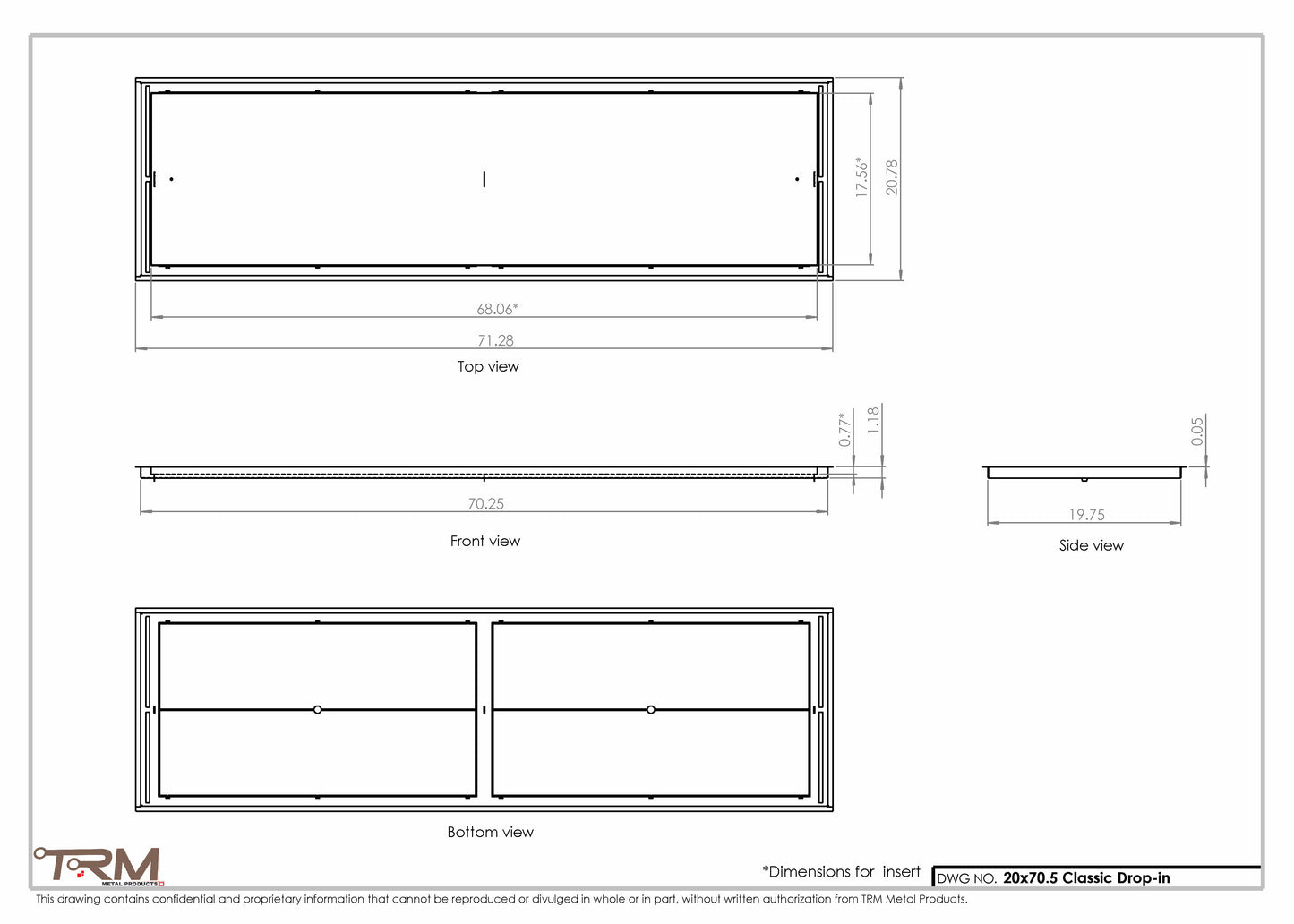 20x70.5 - Classic Drop-in Air Vent, Flush Floor-Matching, All Metal, Floor Vent Cover - TRM Metal  70.5x20