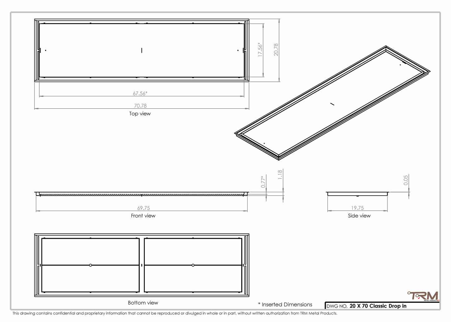20x70 Classic Drop-in Air Vent, Flush Floor-Matching, All Metal, Floor Vent Cover