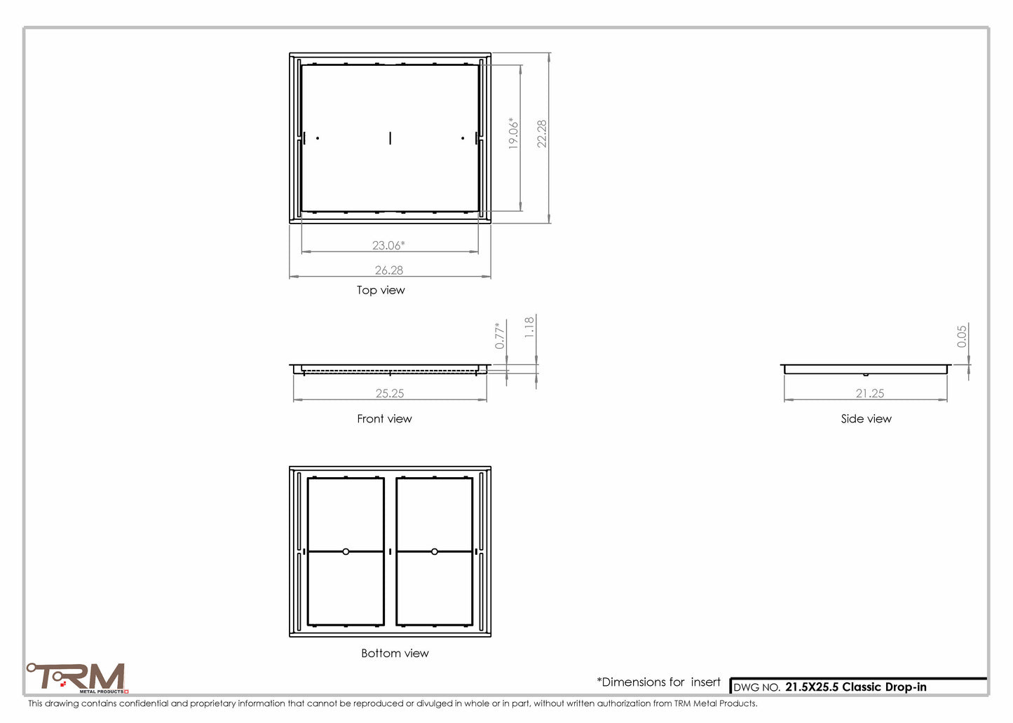 21.5x25.5 - Classic Drop-in Air Vent, Flush Floor-Matching, All Metal, Floor Vent Cover - TRM Metal  25.5x21.5