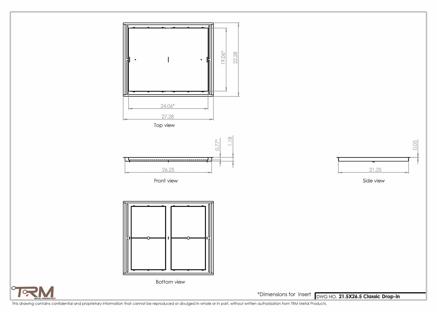 21.5x26.5 - Classic Drop-in Air Vent, Flush Floor-Matching, All Metal, Floor Vent Cover - TRM Metal  26.5x21.5