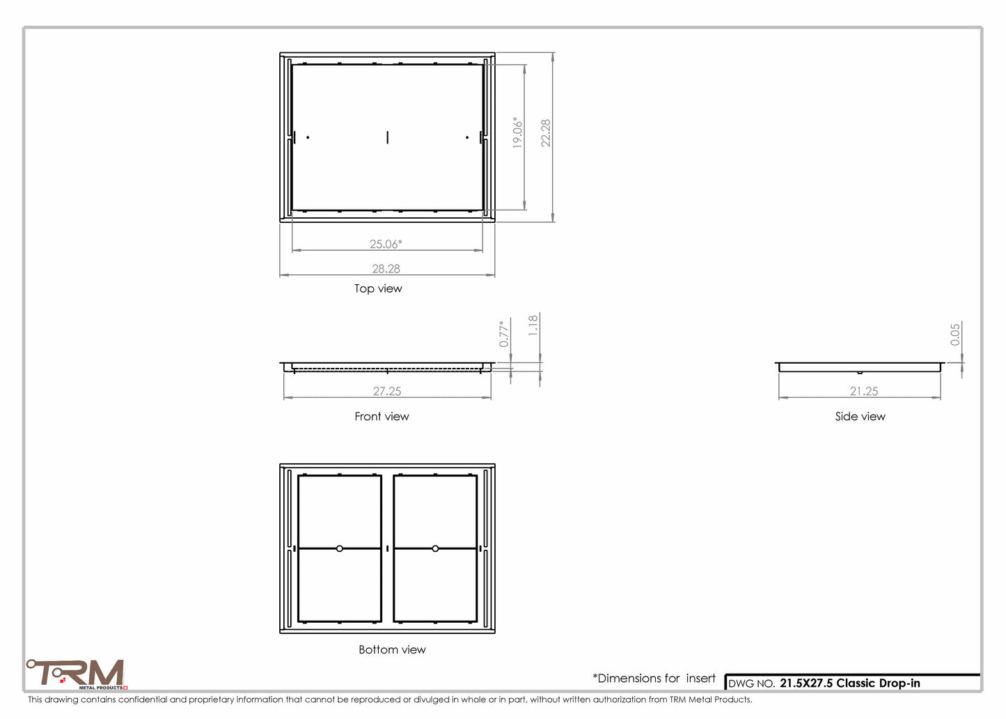 21.5x27.5 - Classic Drop-in Air Vent, Flush Floor-Matching, All Metal, Floor Vent Cover - TRM Metal  27.5x21.5
