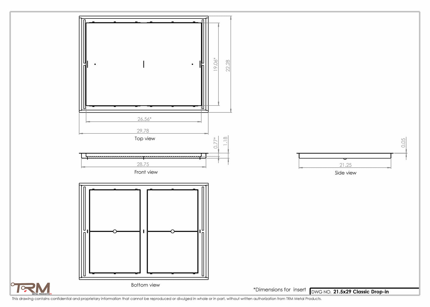 21.5x29 - Classic Drop-in Air Vent, Flush Floor-Matching, All Metal, Floor Vent Cover - TRM Metal  29x21.5