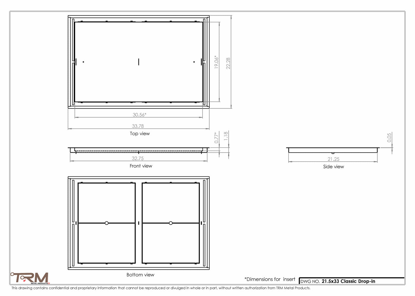 21.5x33 - Classic Drop-in Air Vent, Flush Floor-Matching, All Metal, Floor Vent Cover - TRM Metal  33x21.5