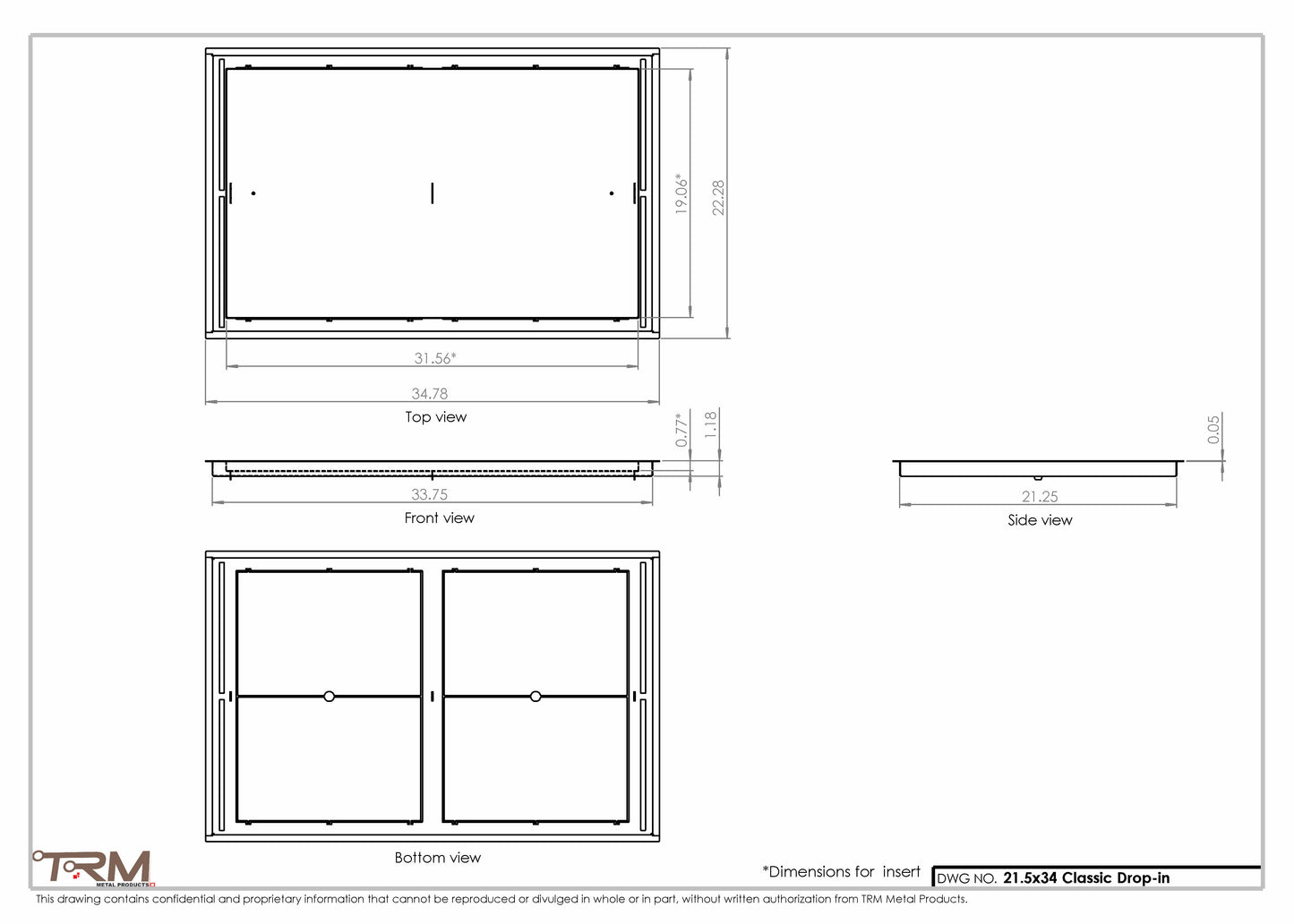 21.5x34 - Classic Drop-in Air Vent, Flush Floor-Matching, All Metal, Floor Vent Cover - TRM Metal  34x21.5