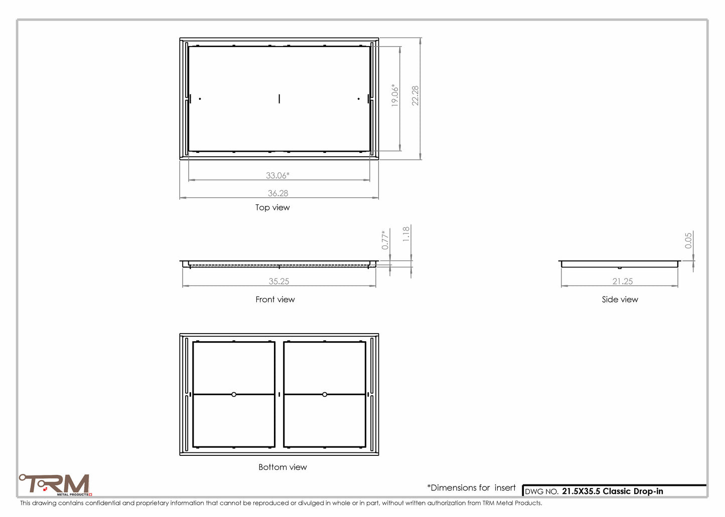 21.5x35.5 - Classic Drop-in Air Vent, Flush Floor-Matching, All Metal, Floor Vent Cover - TRM Metal  35.5x21.5