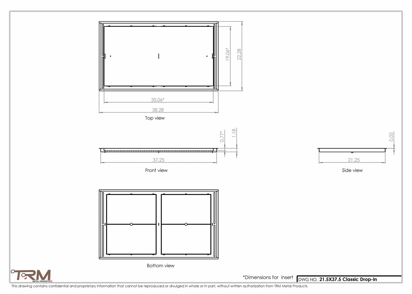 21.5x37.5 - Classic Drop-in Air Vent, Flush Floor-Matching, All Metal, Floor Vent Cover - TRM Metal  37.5x21.5