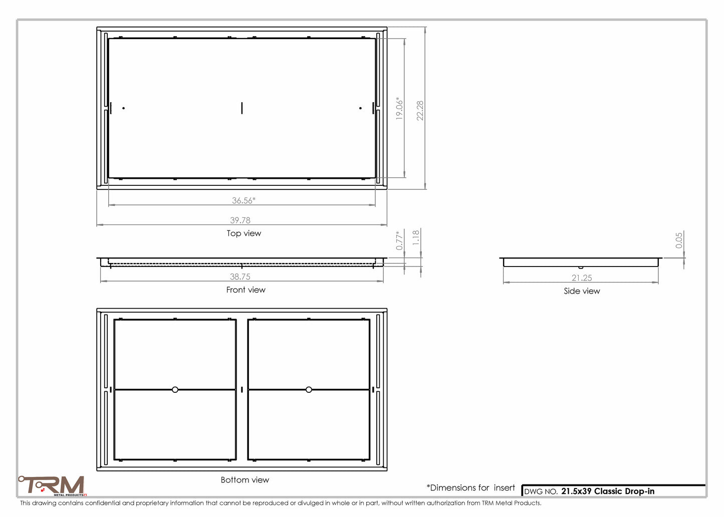 21.5x39 - Classic Drop-in Air Vent, Flush Floor-Matching, All Metal, Floor Vent Cover - TRM Metal  39x21.5