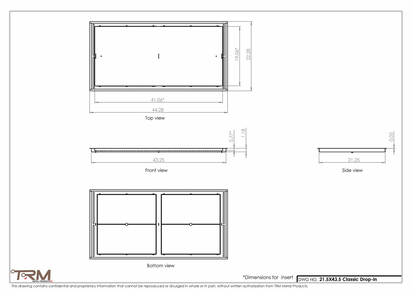 21.5x43.5 - Classic Drop-in Air Vent, Flush Floor-Matching, All Metal, Floor Vent Cover - TRM Metal  43.5x21.5