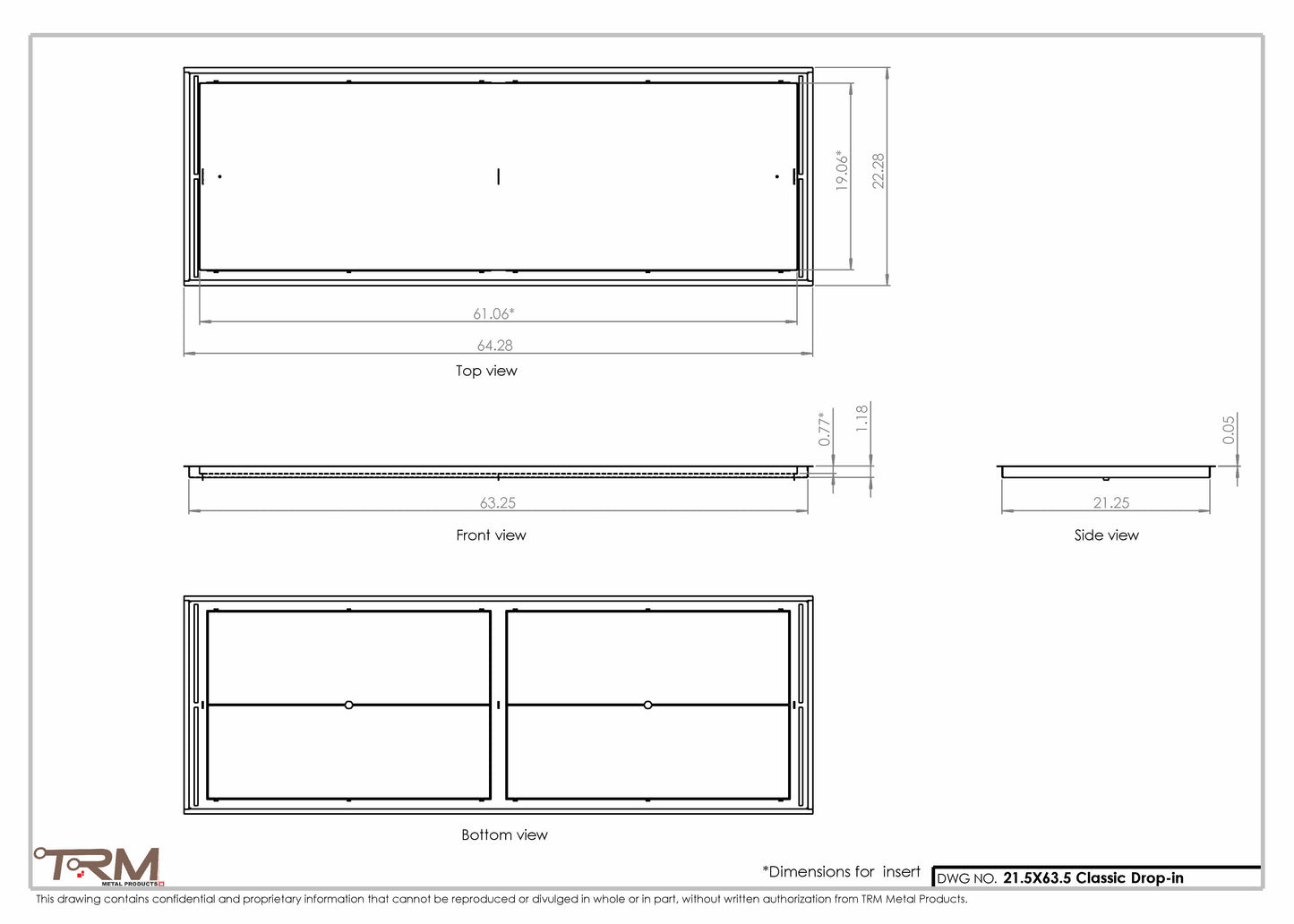 21.5x63.5 - Classic Drop-in Air Vent, Flush Floor-Matching, All Metal, Floor Vent Cover - TRM Metal  63.5x21.5