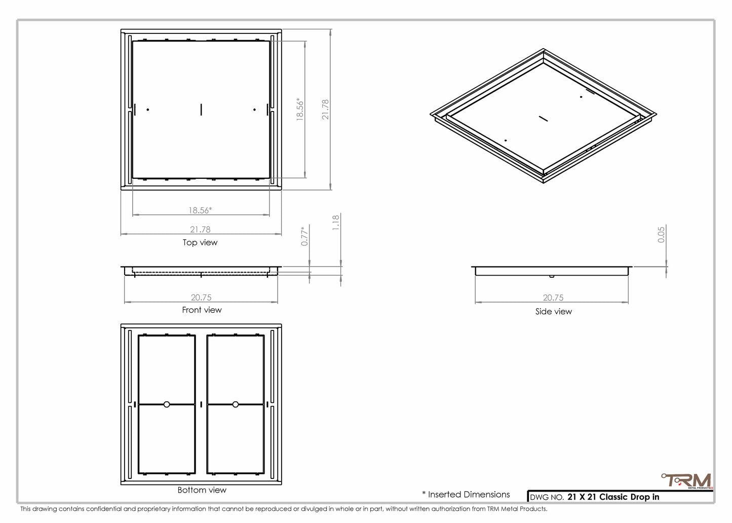 21x21 Classic Drop-in Air Vent, Flush Floor-Matching, All Metal, Floor Vent Cover