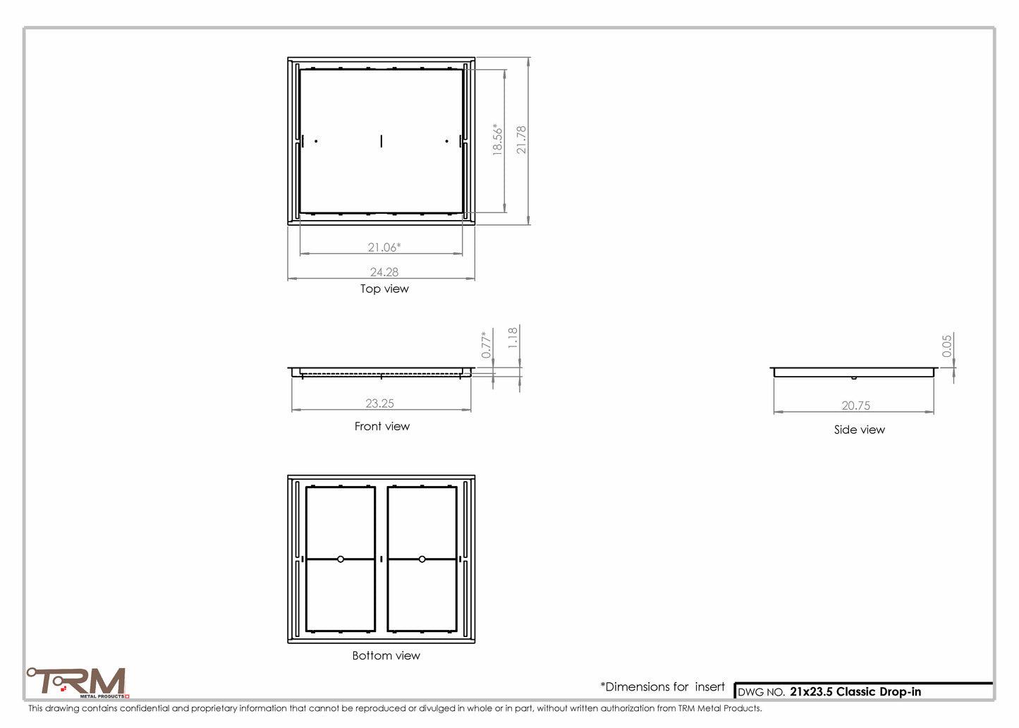 21x23.5 - Classic Drop-in Air Vent, Flush Floor-Matching, All Metal, Floor Vent Cover - TRM Metal  23.5x21