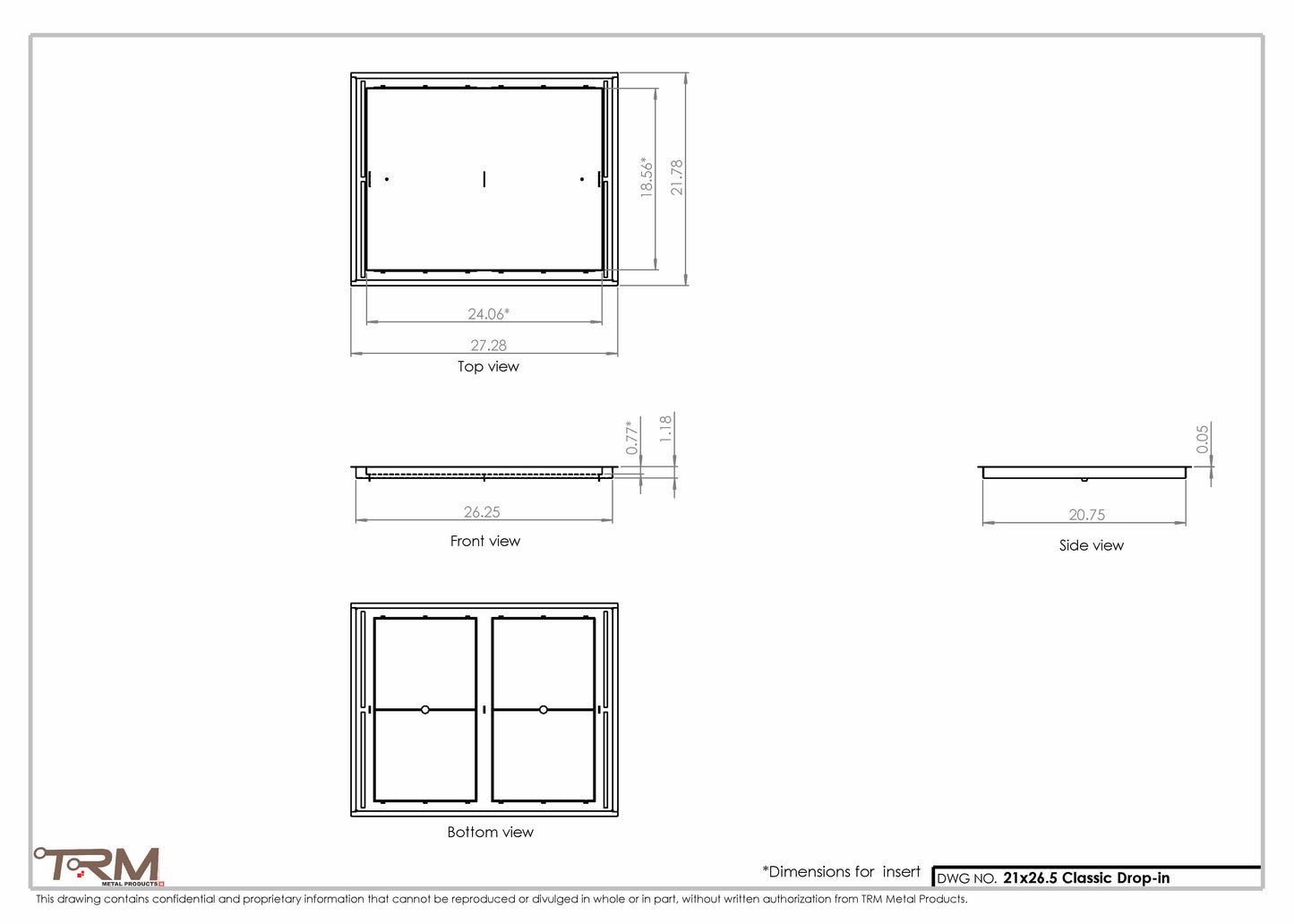 21x26.5 - Classic Drop-in Air Vent, Flush Floor-Matching, All Metal, Floor Vent Cover - TRM Metal  26.5x21