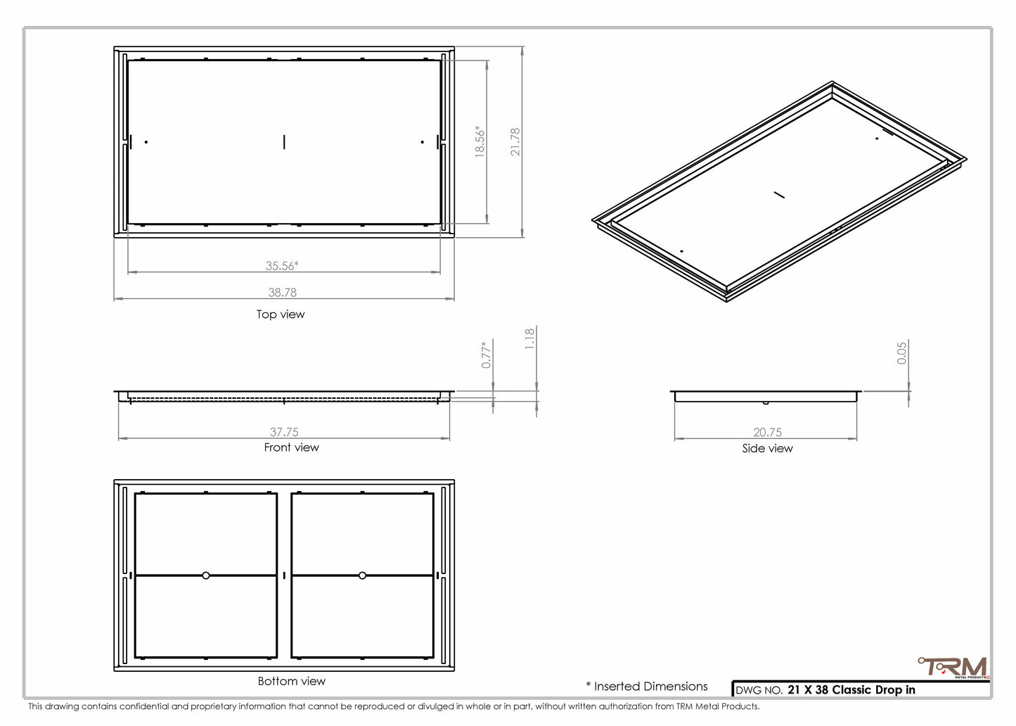 21x38 Classic Drop-in Air Vent, Flush Floor-Matching, All Metal, Floor Vent Cover