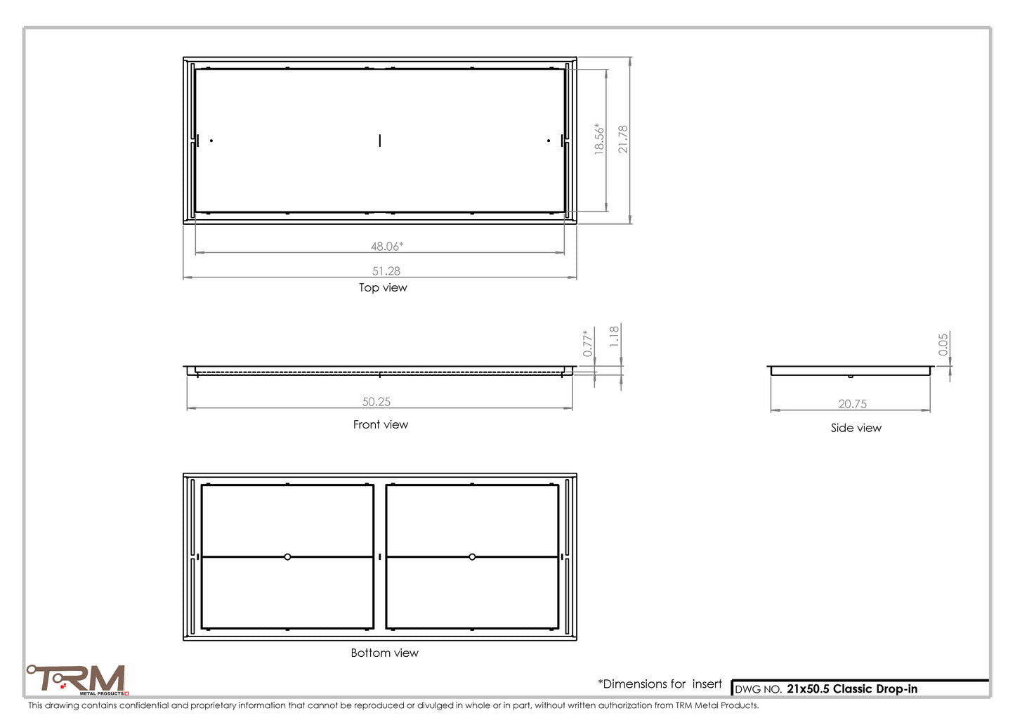 21x50.5 - Classic Drop-in Air Vent, Flush Floor-Matching, All Metal, Floor Vent Cover - TRM Metal  50.5x21