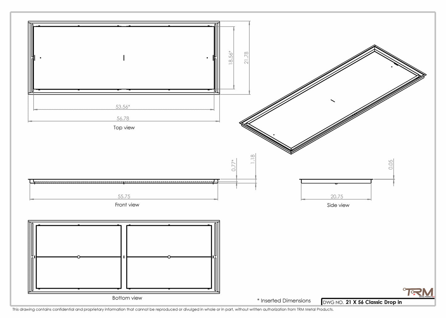 21x56 Classic Drop-in Air Vent, Flush Floor-Matching, All Metal, Floor Vent Cover