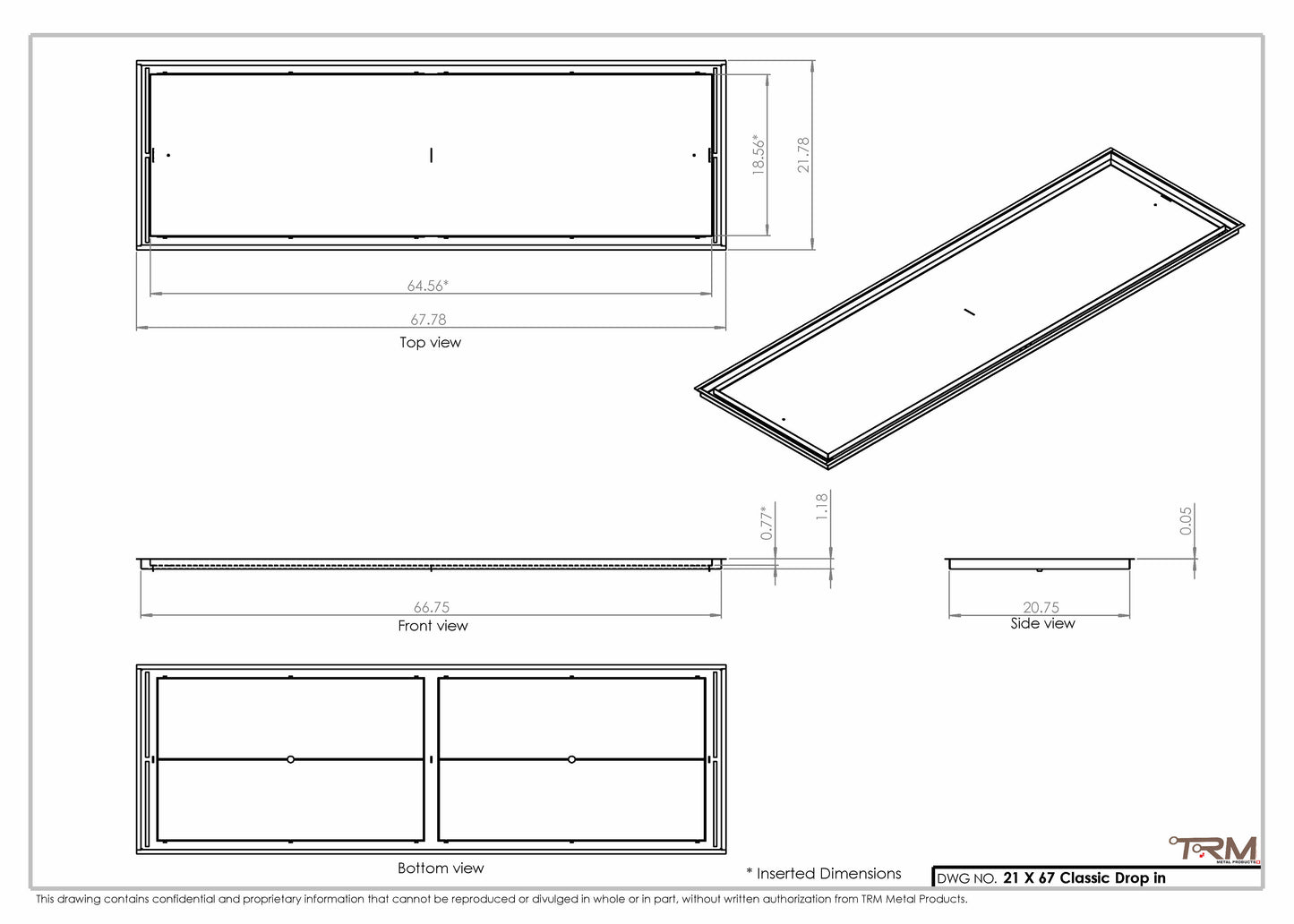 21x67 Classic Drop-in Air Vent, Flush Floor-Matching, All Metal, Floor Vent Cover