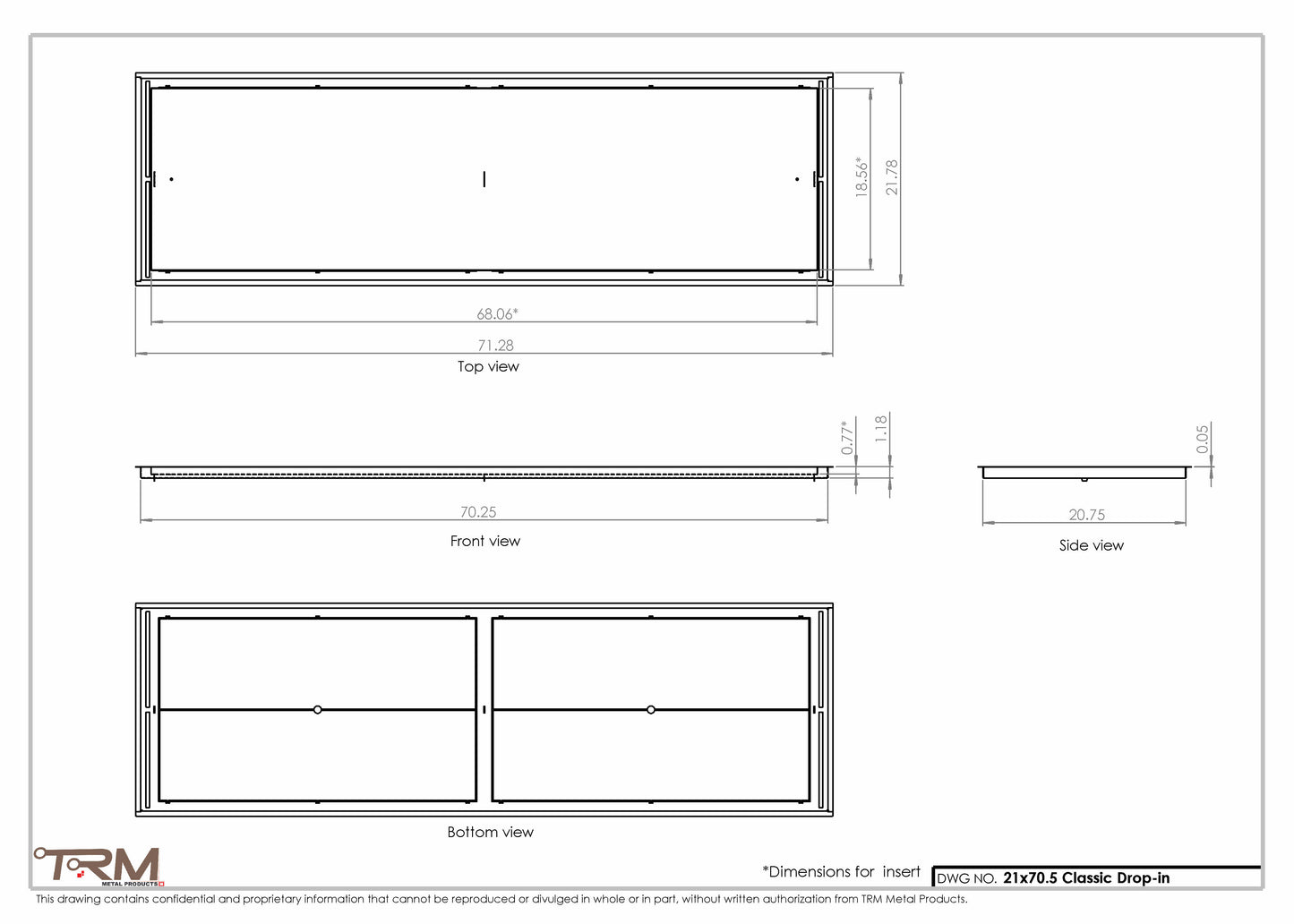 21x70.5 - Classic Drop-in Air Vent, Flush Floor-Matching, All Metal, Floor Vent Cover - TRM Metal  70.5x21