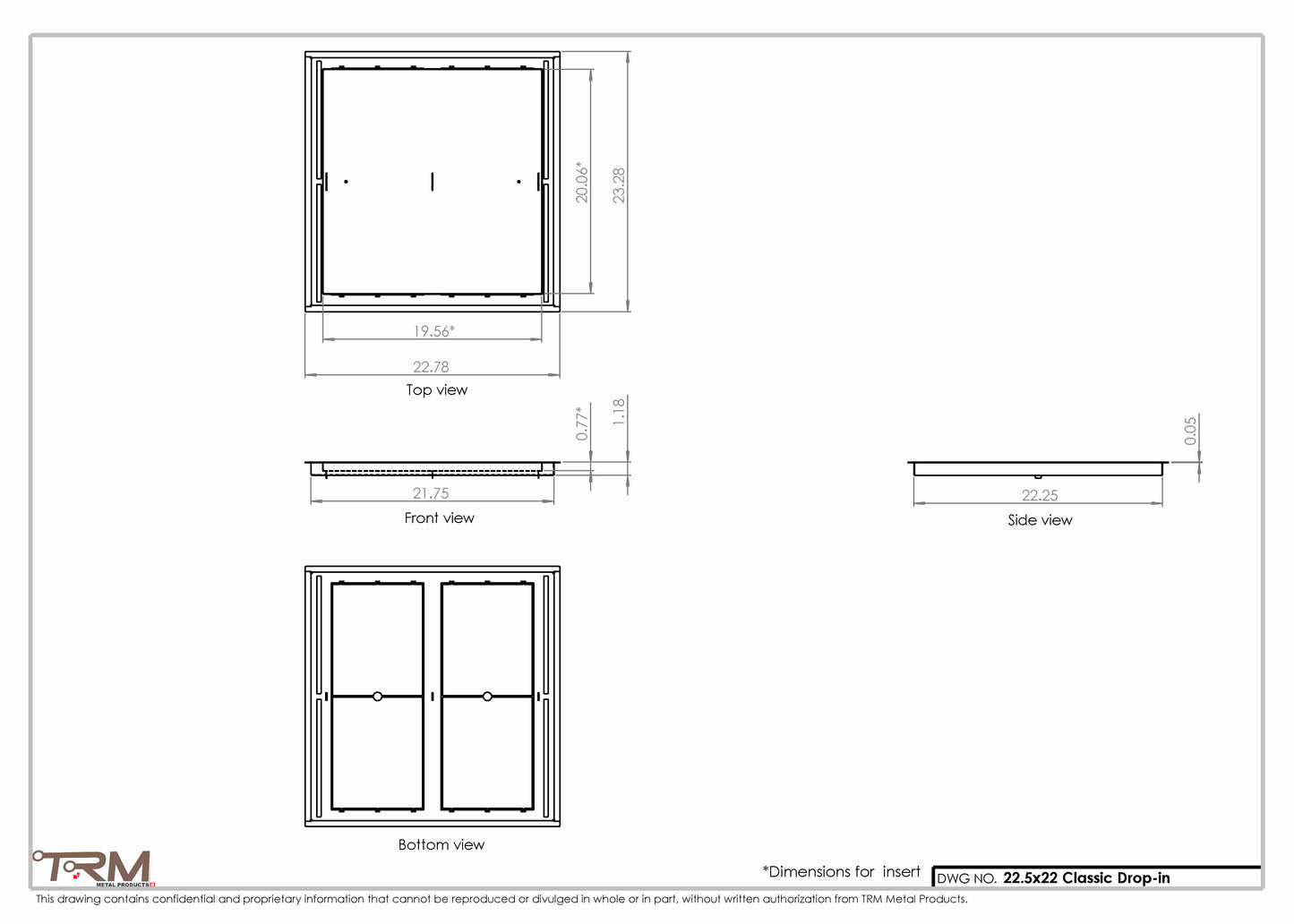 22.5x22 - Classic Drop-in Air Vent, Flush Floor-Matching, All Metal, Floor Vent Cover - TRM Metal  22x22.5