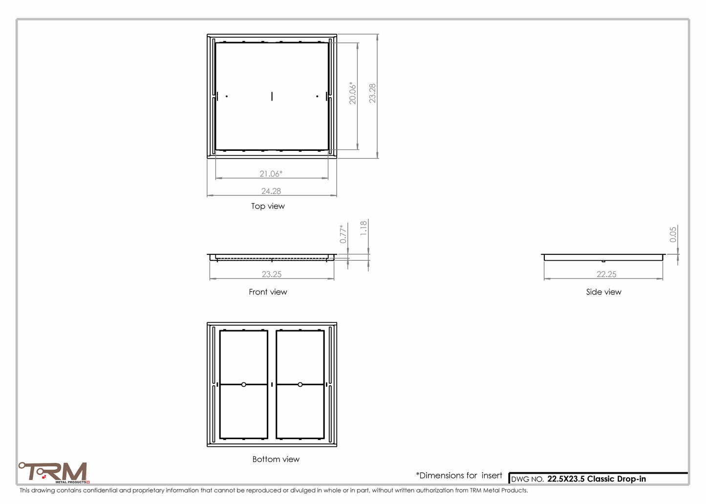 22.5x23.5 - Classic Drop-in Air Vent, Flush Floor-Matching, All Metal, Floor Vent Cover - TRM Metal  23.5x22.5