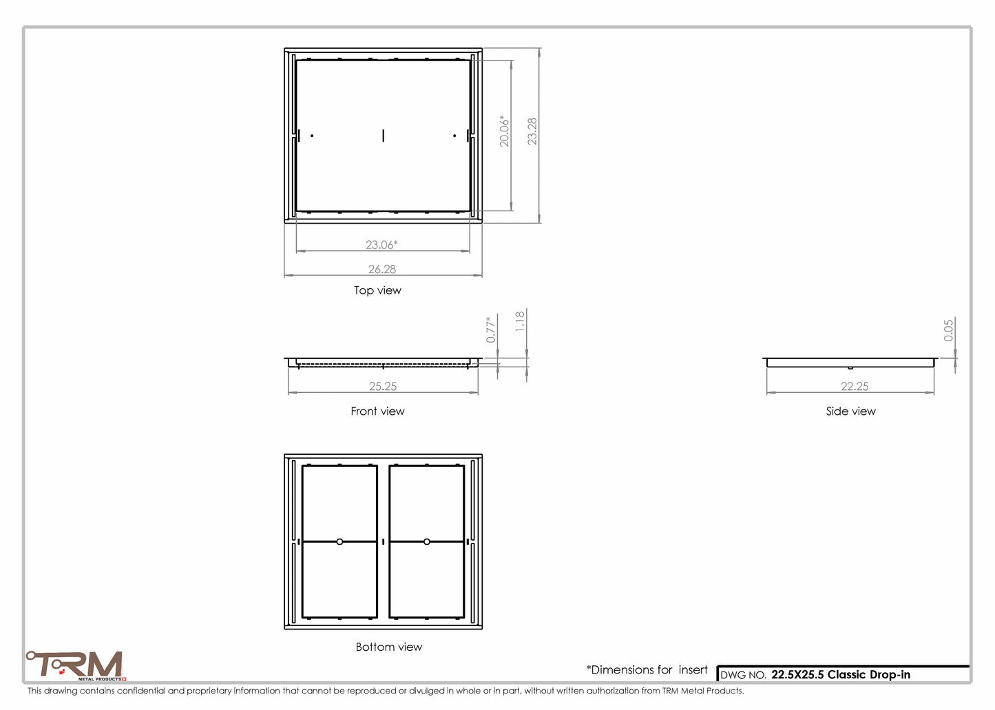 22.5x25.5 - Classic Drop-in Air Vent, Flush Floor-Matching, All Metal, Floor Vent Cover - TRM Metal  25.5x22.5