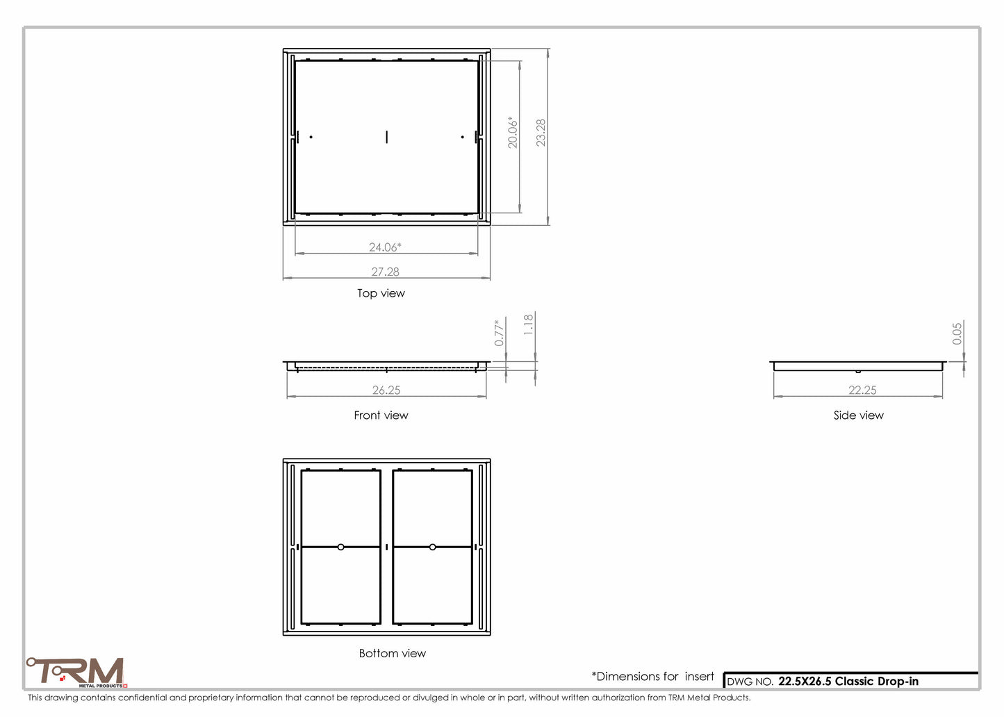 22.5x26.5 - Classic Drop-in Air Vent, Flush Floor-Matching, All Metal, Floor Vent Cover - TRM Metal  26.5x22.5
