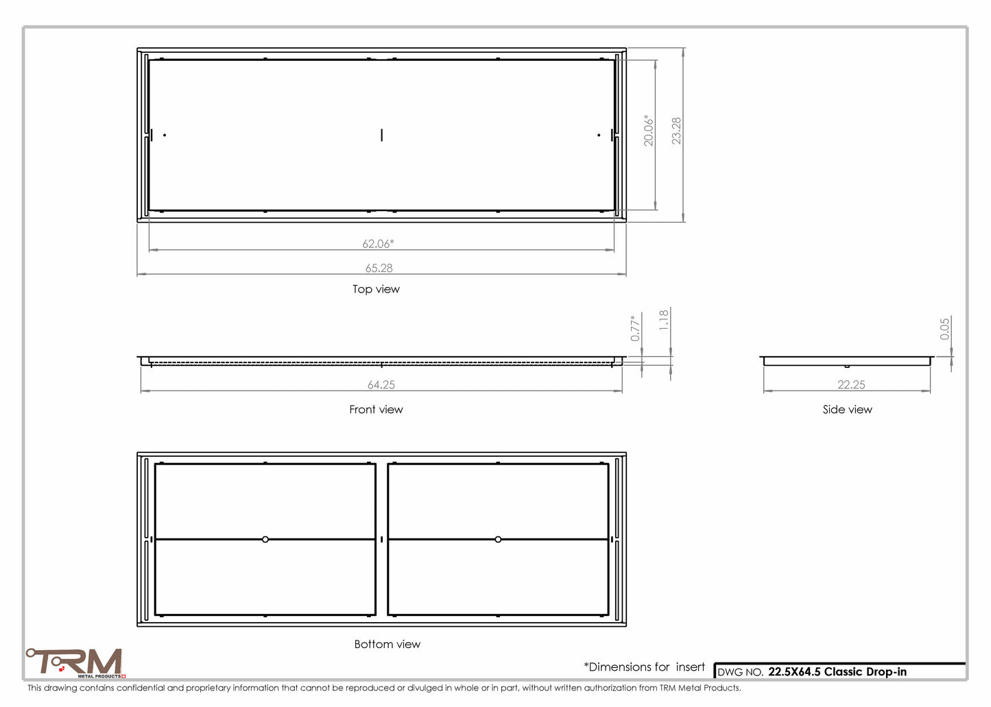 22.5x64.5 - Classic Drop-in Air Vent, Flush Floor-Matching, All Metal, Floor Vent Cover - TRM Metal  64.5x22.5