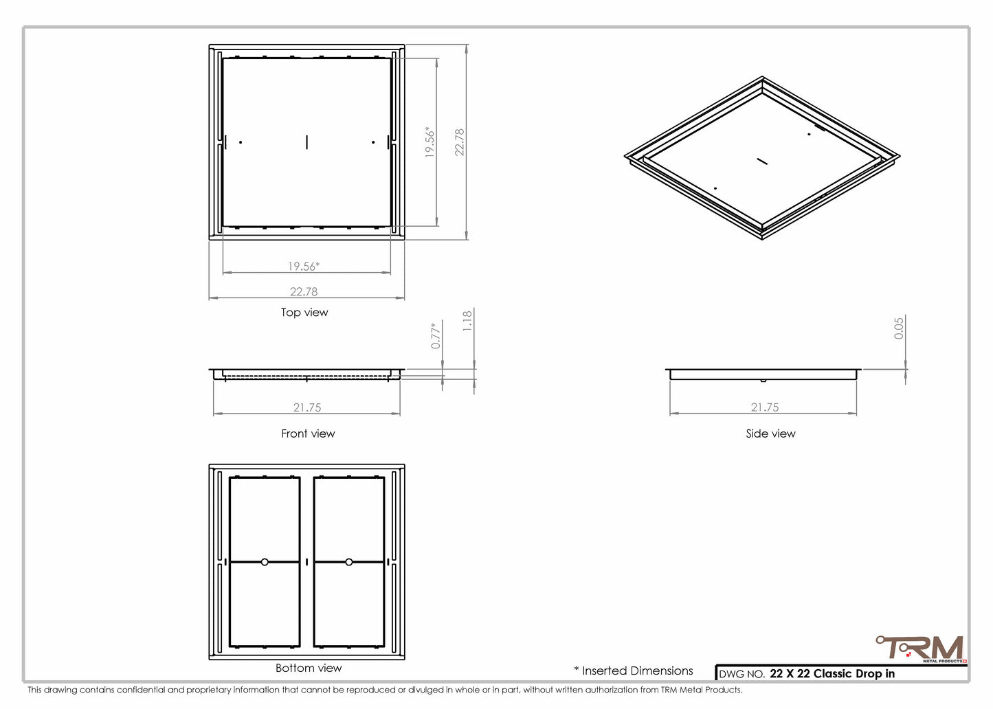 22x22 Classic Drop-in Air Vent, Flush Floor-Matching, All Metal, Floor Vent Cover
