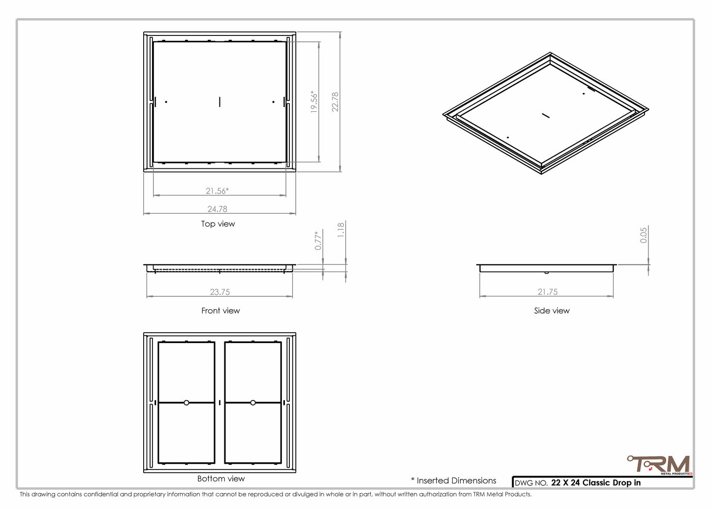 22x24 Classic Drop-in Air Vent, Flush Floor-Matching, All Metal, Floor Vent Cover