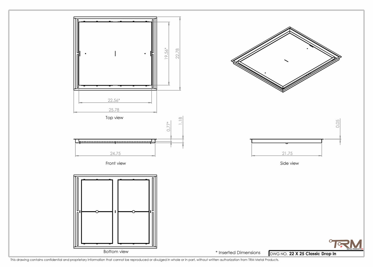 22x25 Classic Drop-in Air Vent, Flush Floor-Matching, All Metal, Floor Vent Cover