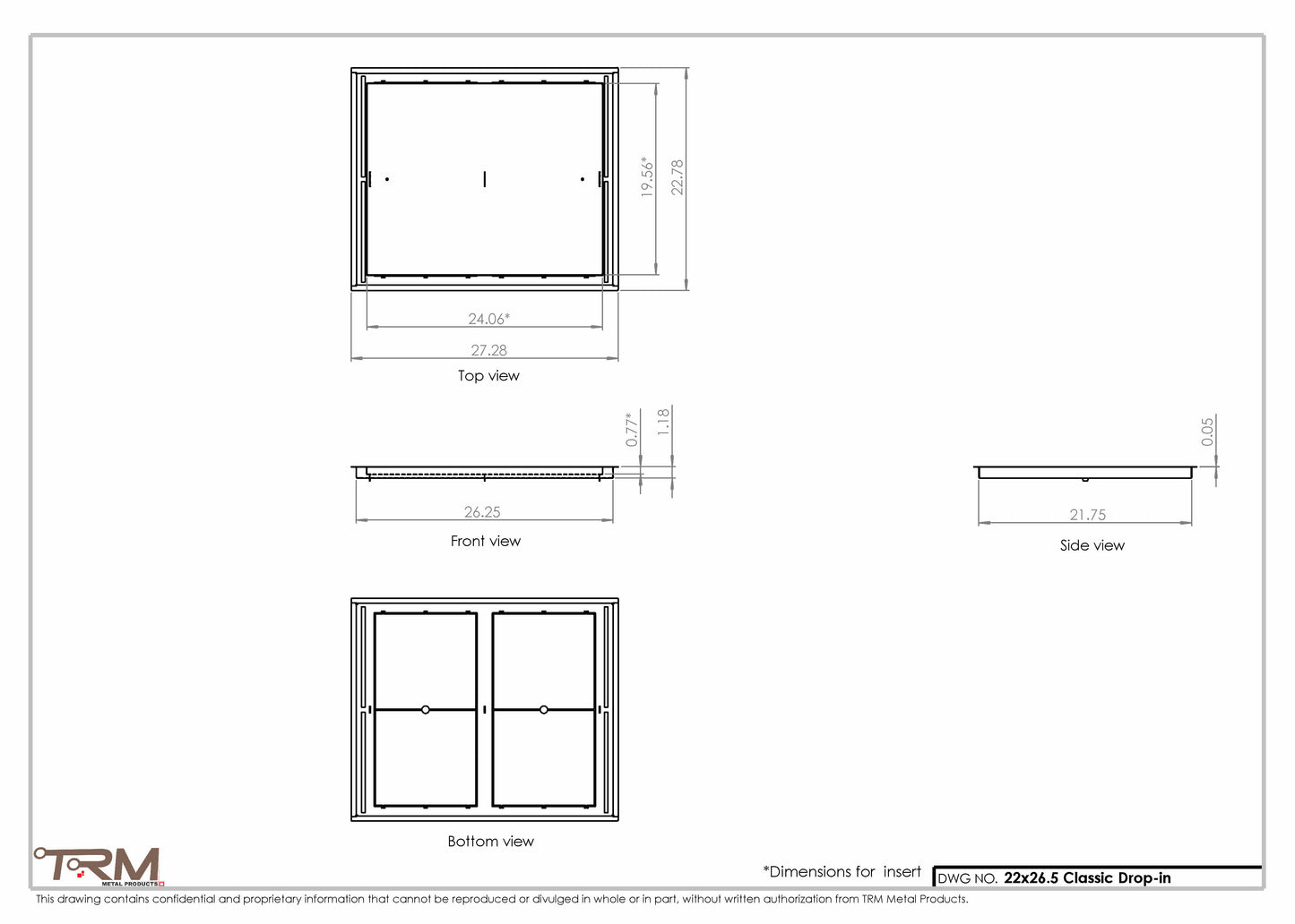 22x26.5 - Classic Drop-in Air Vent, Flush Floor-Matching, All Metal, Floor Vent Cover - TRM Metal  26.5x22