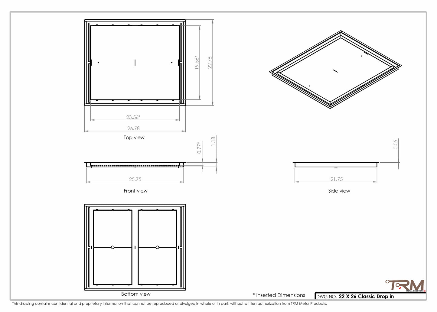 22x26 Classic Drop-in Air Vent, Flush Floor-Matching, All Metal, Floor Vent Cover