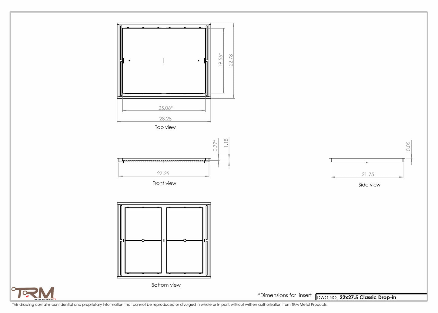 22x27.5 - Classic Drop-in Air Vent, Flush Floor-Matching, All Metal, Floor Vent Cover - TRM Metal  27.5x22