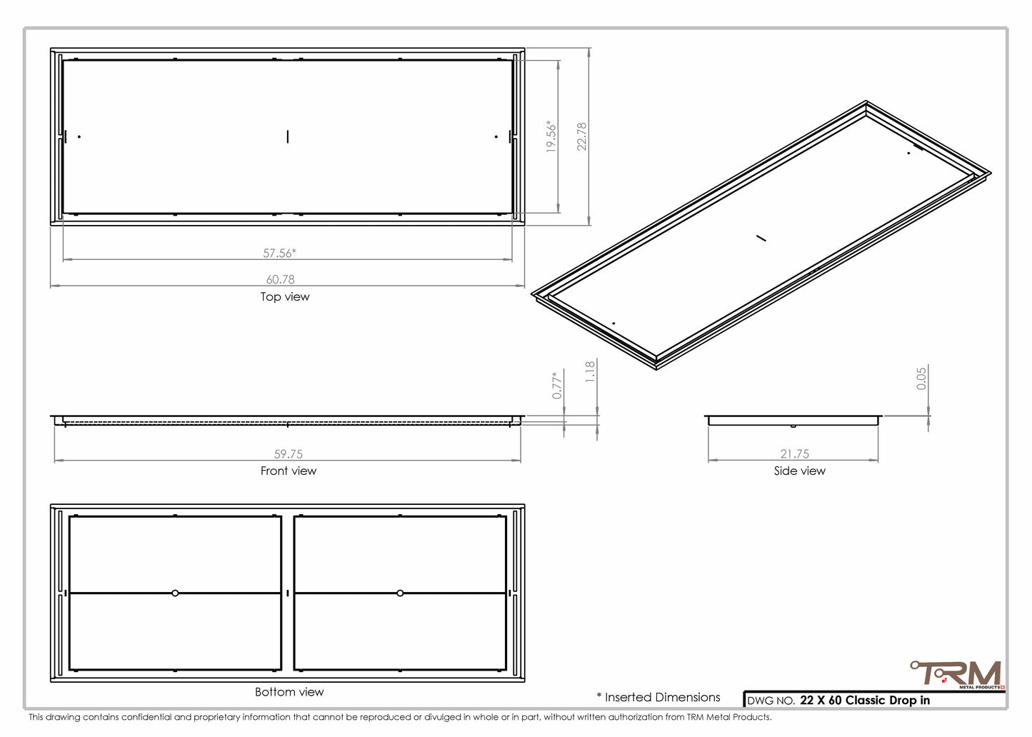 22x60 Classic Drop-in Air Vent, Flush Floor-Matching, All Metal, Floor Vent Cover