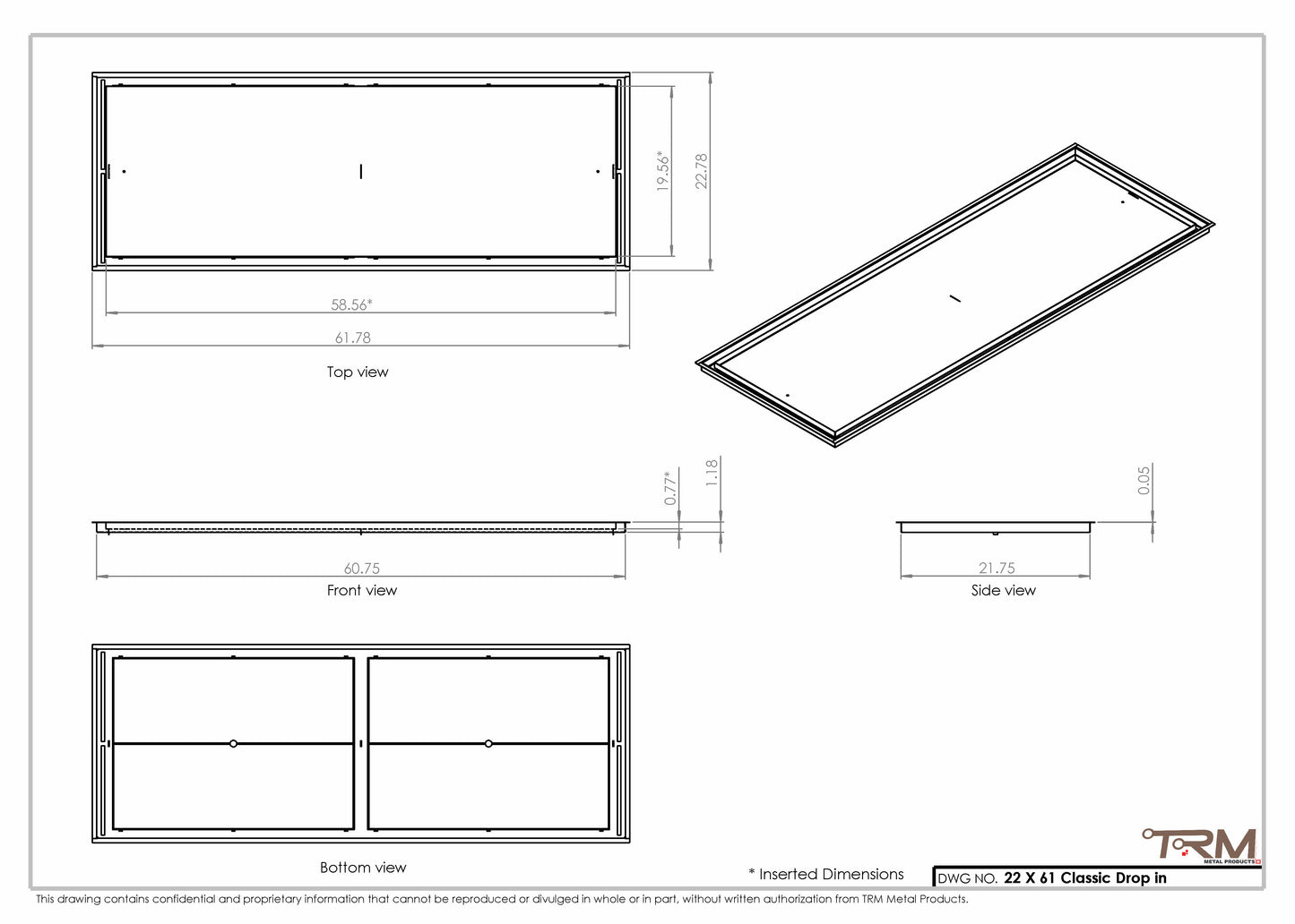 22x61 Classic Drop-in Air Vent, Flush Floor-Matching, All Metal, Floor Vent Cover