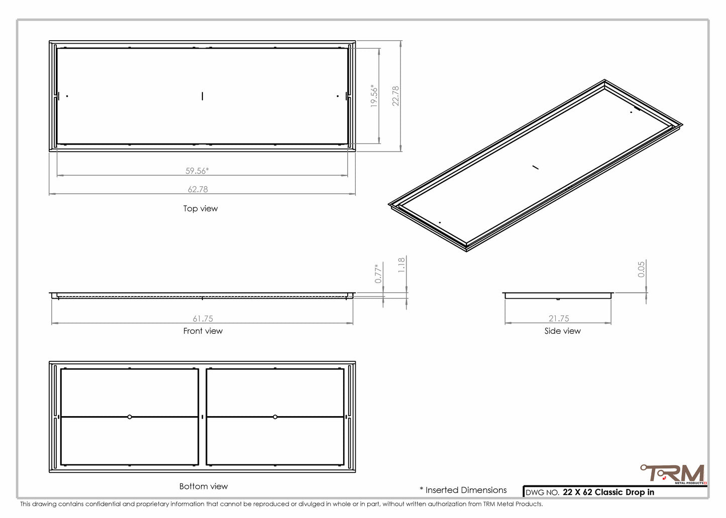 22x62 Classic Drop-in Air Vent, Flush Floor-Matching, All Metal, Floor Vent Cover