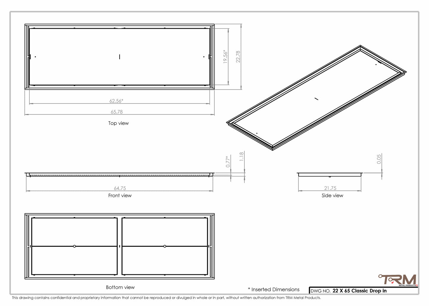 22x65 Classic Drop-in Air Vent, Flush Floor-Matching, All Metal, Floor Vent Cover