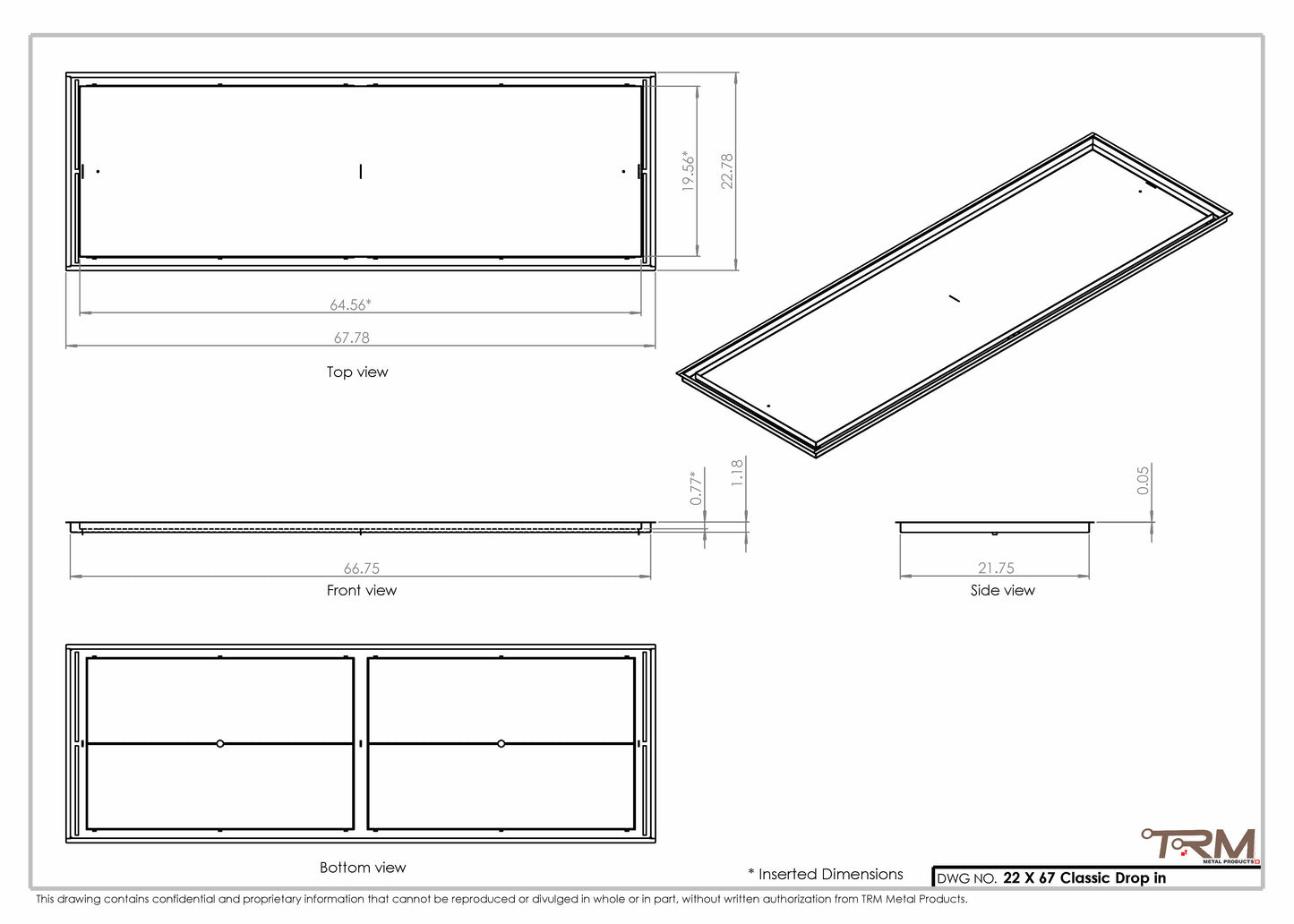 22x67 Classic Drop-in Air Vent, Flush Floor-Matching, All Metal, Floor Vent Cover