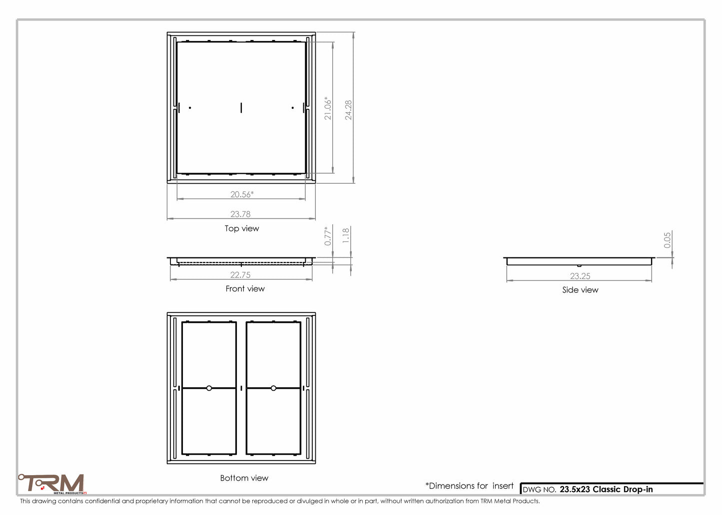 23.5x23 - Classic Drop-in Air Vent, Flush Floor-Matching, All Metal, Floor Vent Cover - TRM Metal  23x23.5