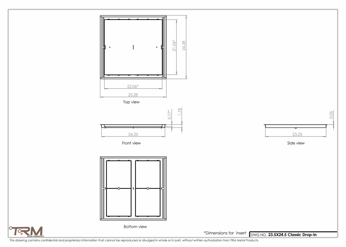 23.5x24.5 - Classic Drop-in Air Vent, Flush Floor-Matching, All Metal, Floor Vent Cover - TRM Metal  24.5x23.5