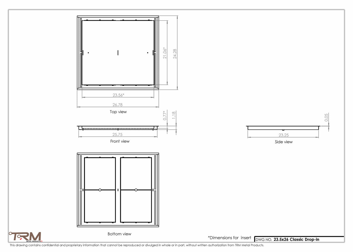 23.5x26 - Classic Drop-in Air Vent, Flush Floor-Matching, All Metal, Floor Vent Cover - TRM Metal  26x23.5