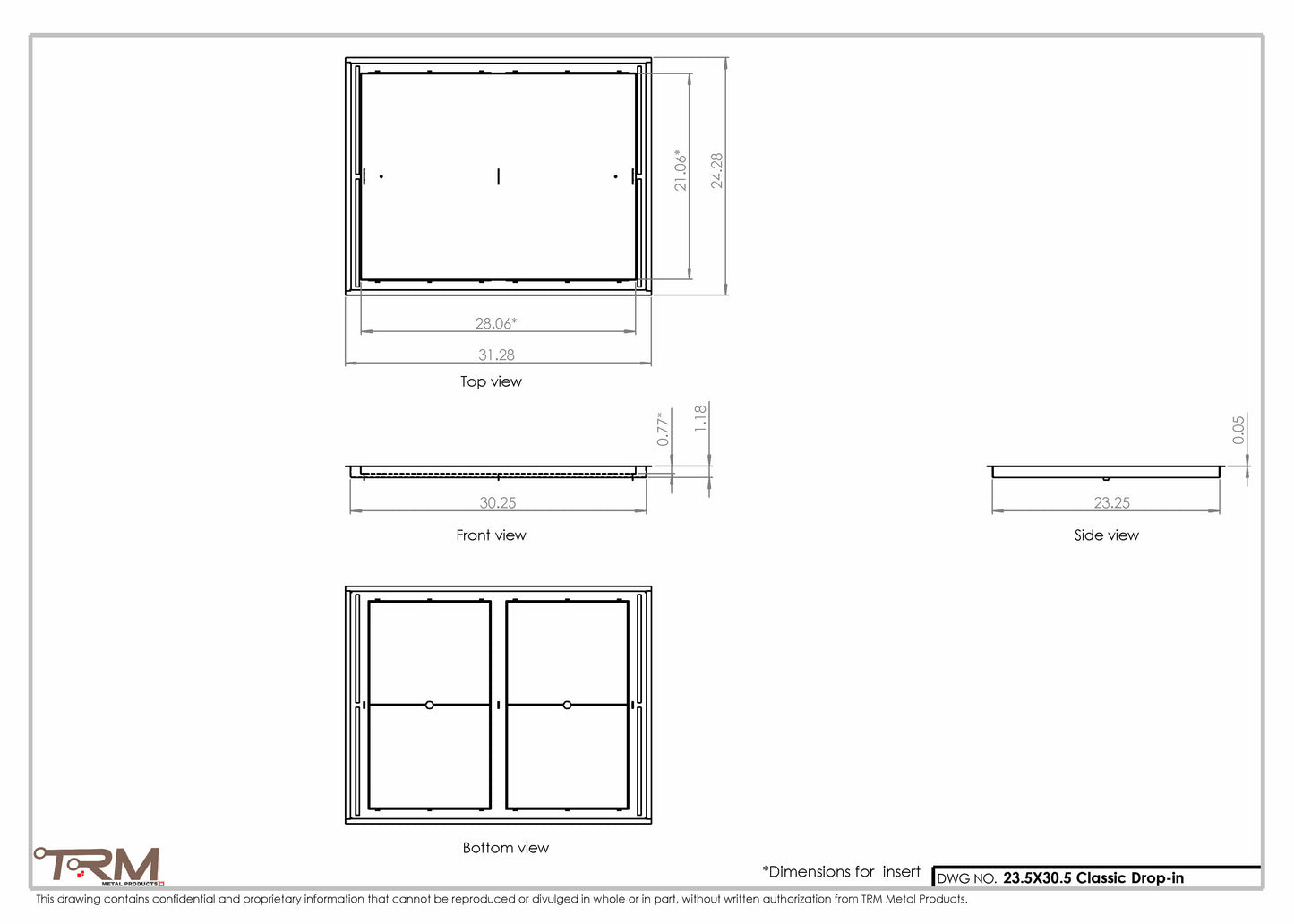 23.5x30.5 - Classic Drop-in Air Vent, Flush Floor-Matching, All Metal, Floor Vent Cover - TRM Metal  30.5x23.5