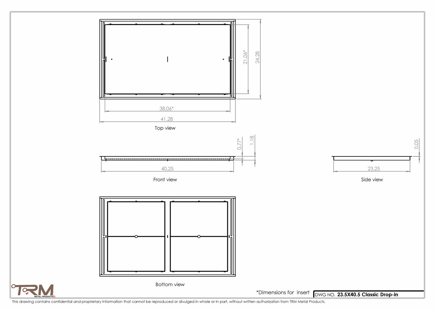 23.5x40.5 - Classic Drop-in Air Vent, Flush Floor-Matching, All Metal, Floor Vent Cover - TRM Metal  40.5x23.5