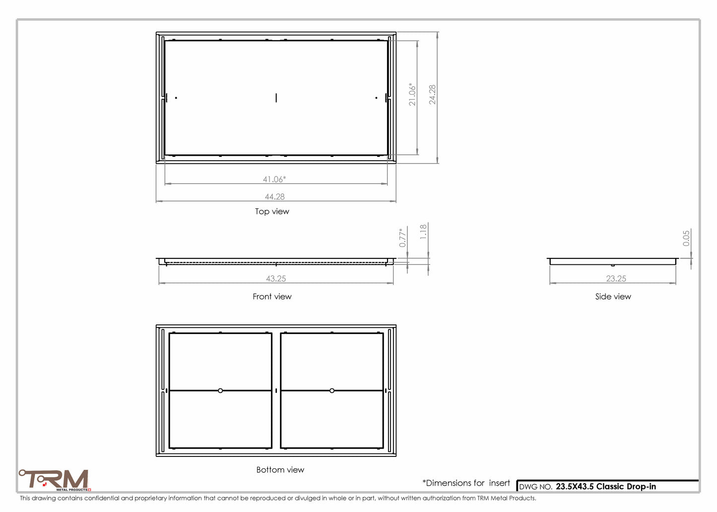 23.5x43.5 - Classic Drop-in Air Vent, Flush Floor-Matching, All Metal, Floor Vent Cover - TRM Metal  43.5x23.5