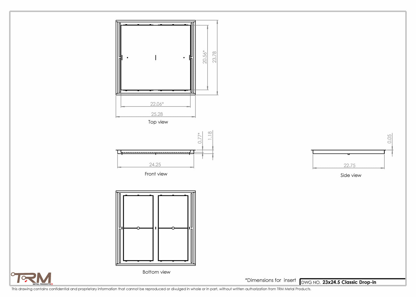 23x24.5 - Classic Drop-in Air Vent, Flush Floor-Matching, All Metal, Floor Vent Cover - TRM Metal  24.5x23