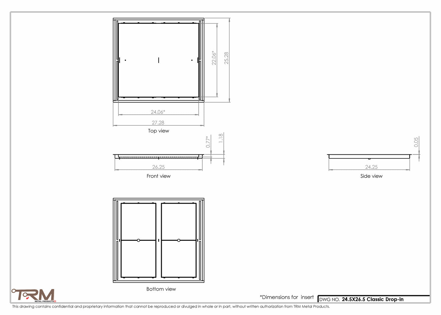24.5x26.5 - Classic Drop-in Air Vent, Flush Floor-Matching, All Metal, Floor Vent Cover - TRM Metal  26.5x24.5