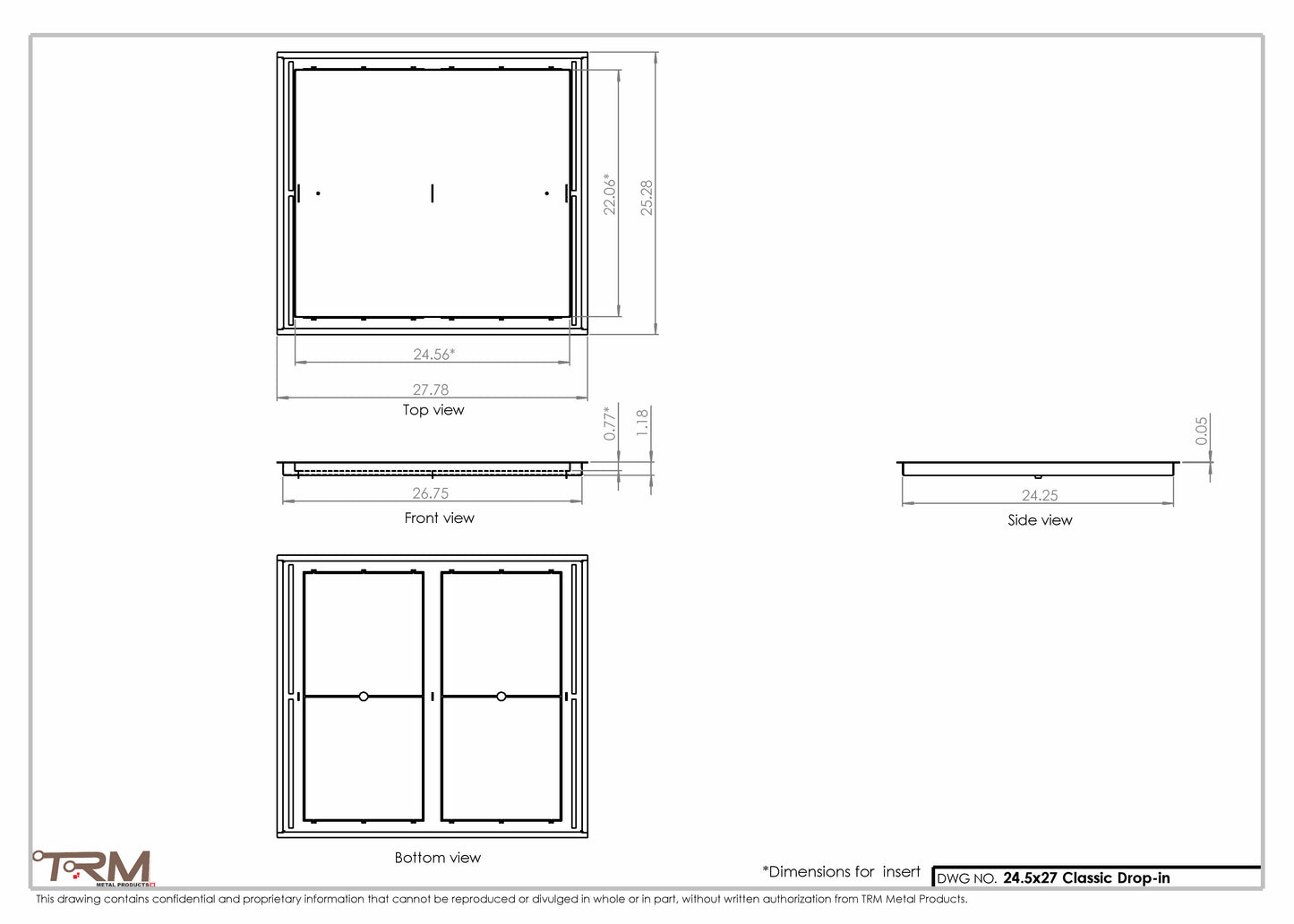 24.5x27 - Classic Drop-in Air Vent, Flush Floor-Matching, All Metal, Floor Vent Cover - TRM Metal  27x24.5